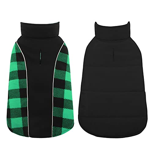 CITÉTOILE Hundemantel Winter Wasserdicht Winddichte, Wendbarer Hundejacke für Kleine Mittel Große Hunde, Hundemantel Baumwolle mit Geschirrloch, Reflektierend Warm Verstellbarer, Grün, 2XL von CITÉTOILE