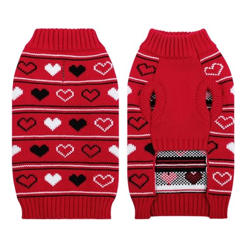 CITÉTOILE Hundepullover Valentinstag, Hund Liebe Valentinstagpullover für Kleine Mittelgroße Hunde, Strickpullover Warm Weich, Winter Hunde Kleidung für Indoor Outdoor, Rot, XS von CITÉTOILE