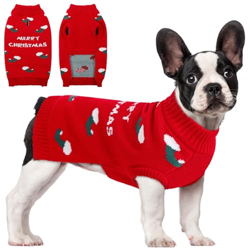 CITÉTOILE Hundepullover Weihnachten, Hund Socken Weihnachtspullover für Kleine Mittelgroße Hunde, Strickpullover Warm Weich, Winter Hunde Kleidung für Indoor Outdoor, Rot, S von CITÉTOILE