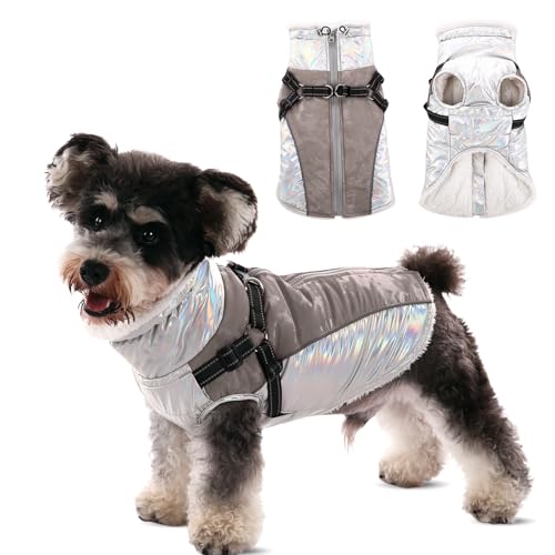 CITÉTOILE Warmer Hundemantel mit Geschirr, Wasser & Winddichte Reflektierender Winter-Hundebekleidung für Kaltes Wetter, Hundejacke mit Reißverschluss und Stehkragen für Kleine Hunde, Khaki, XL von CITÉTOILE