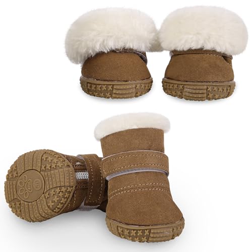 CITÉTOILE Winter Hundeschuh 4pcs, warme und Bequeme Hundeschuhe Krallenschutz, Outdoor Hundeschuhe geeignet für kalte Jahreszeiten, geeignet für kleine mittlere Hunde, braun, Größe 4 von CITÉTOILE