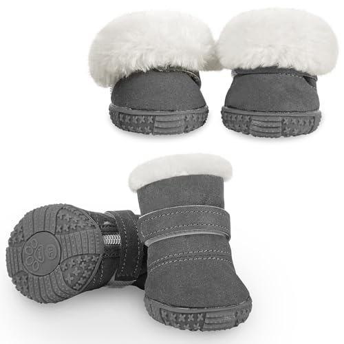 CITÉTOILE Winter Hundeschuh 4pcs, warme und Bequeme Hundeschuhe Krallenschutz, Outdoor Hundeschuhe geeignet für kalte Jahreszeiten, geeignet für kleine mittlere Hunde, grau, Größe 1 von CITÉTOILE