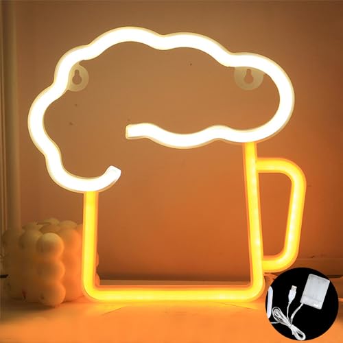 CJBIN Led Leuchtreklame Bier, Neon Schild Bier, Led Bier Neonlicht, Led Neonlicht Zeichen Licht, Neon Sign Dekorative Wandleuchten, für Bar Pub Store Geburtstagsfeier Deko(Batterie/Usb Powered) von CJBIN