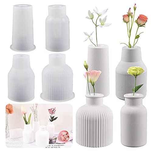 CJBIN 4 Stück Vase Silikonform, Vase Gießformen Silikon, Raysin Gießformen DIY Blumenvasen Silikonformen Gießformen, Epoxidharz Formen für die Herstellung von Blumenvase und Heimdekoration von CJBIN