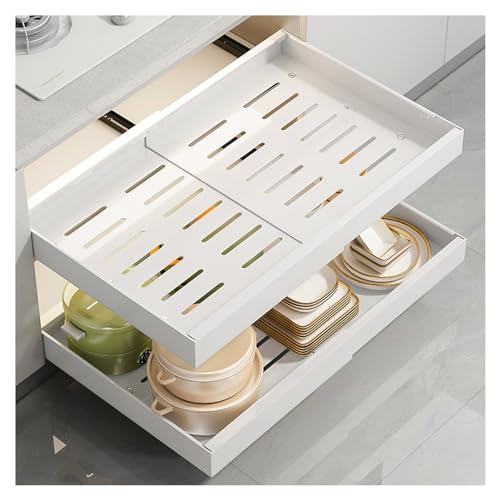 CJJZFO Teleskopschublade, Verstellbare Breite Ausziehbarer Schrank Organizer, Pull Out Cabinet Organizer, Auszug Küchenschrank Küche Organizer Schrank (Color : White, Size : 46-68cm) von CJJZFO