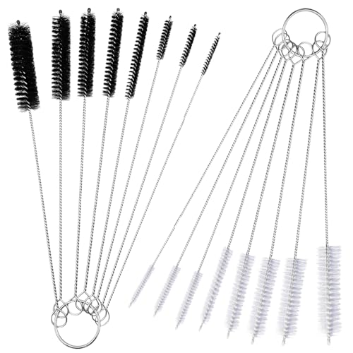 16 Stück Trinkhalm-Reinigungsbürsten, 20,3 cm, extra Lange Trinkhalm-Reinigungsbürste, Edelstahl, Wiederverwendbare Nylon-Rohrbürste, Werkzeug-Set, 8 Größen, weiß & schwarz von CKANDAY