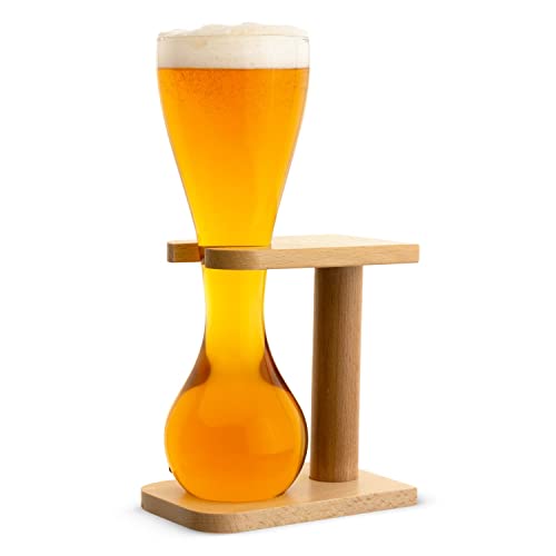 CKB Ltd® Quarter Yard Tall Ale Glass With Smart Birch Wood Stand Holder Kwak Biergläser Bierglas Mit Holzständer - Sie können dieses Hoch Sleek Glas bis zum Rand zu füllen - Vermeiden Sie schnell fließenden Bier Wie Sie kurz vor dem Ende produziertem In Stilvolle Borosilikat Glas- Kapazität 400ml von CKB