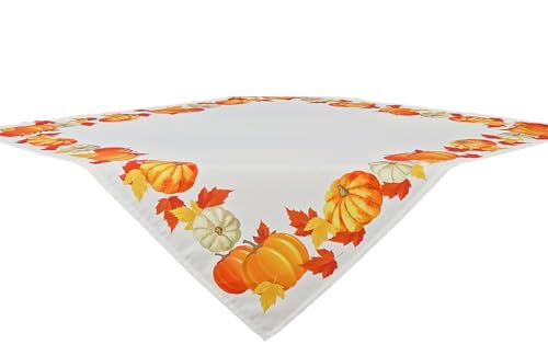 Leinenoptik-Tischdecke mit herbstlichem Motiv (Kürbis-Orange, 80 x 80cm) von CKM