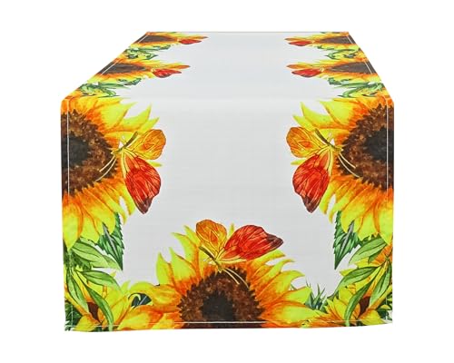 Leinenoptik-Tischdecke mit herbstlichem Motiv (Sonnenblume, 45 x 150cm) von CKM