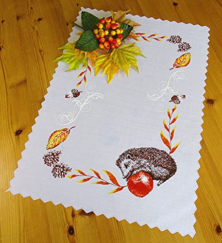 Leinenoptik-Tischdecke mit herbstlichem Motiv 35 x 50cm eckig (Igel) von CKM