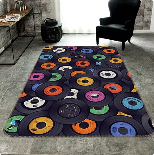 CKSEKD Musik Gedruckter Bereich Teppich Vinyl Schallplatten Anti-Rutsch Teppiche Für Wohnzimmer Schlafzimmer Dekor Waschbare Fußmatten 60×90cm von CKSEKD