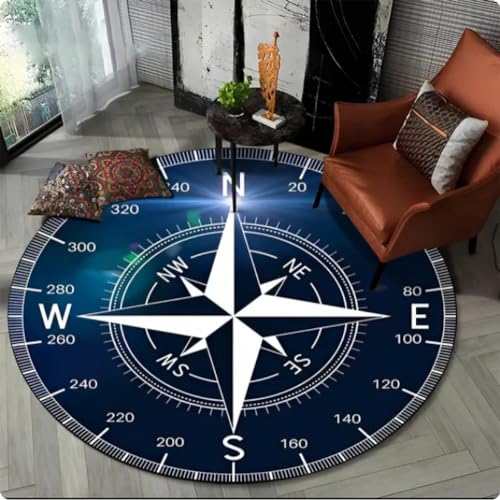 CKSEKD Retro Compass Serie Kreis Bereich Teppich, Wohnzimmer Schlafzimmer Schlafzimmer Sofa Fußpolster Dekor rutschfeste Bodenmatte 120cm von CKSEKD