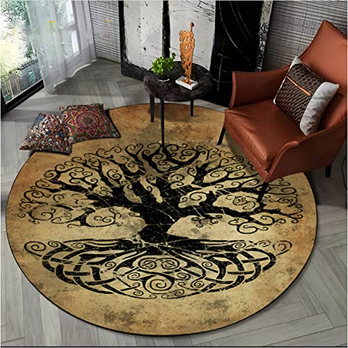 CKSEKD Wikinger Valknut Tree of Life Runder Teppich für Wohnzimmer Schlafzimmer Sofa Spielzimmer Dekor rutschfeste Bodenmatte 100cm von CKSEKD