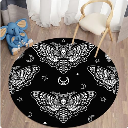 Tote Motte Teppich für Wohnzimmer Bereich Gothic Totenkopf Teppich Rundteppich Schmetterling Mond Stern Teppich Home Decor Fußmatten 60 cm Durchmesser von CKSEKD