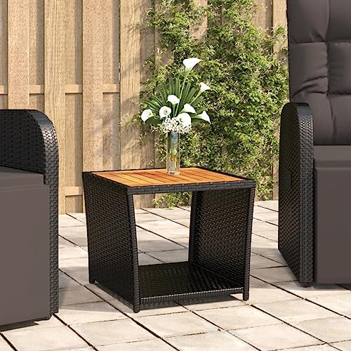 CKioict Outdoor Tisch Terrassentisch Stehtisch Outdoor Beistelltisch mit Holzplatte Schwarz Poly Rattan & AkazienholzFür Gärten, Rasenflächen, Balkone von CKioict