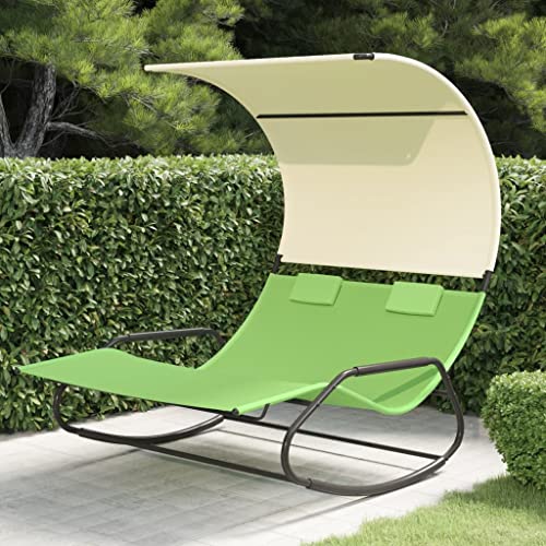 CKioict Relaxliege Liegestuhl Lounge möbel Outdoor Balkon möbel Set Doppel-Schaukelliege mit Sonnendach Grün und Cremefür Patio-Garten-Strand-Pool von CKioict