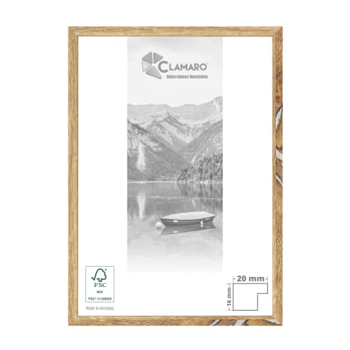 CLAMARO 'Collage 20' Bilderrahmen 15x25 handgefertigt nach Maß | Eiche Vintage Silber | Moderner 20 mm breiter Slim Design MDF Holzbilderrahmen inkl. Acrylglas, Rückwand und Aufhänger von CLAMARO