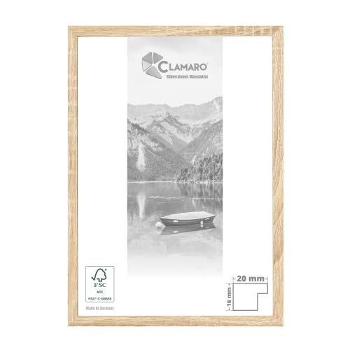 CLAMARO 'Collage 20' Bilderrahmen 68x138 handgefertigt nach Maß | Eiche Sonoma | Moderner 20 mm breiter Slim Design MDF Holzbilderrahmen inkl. Acrylglas, Rückwand und Aufhänger von CLAMARO