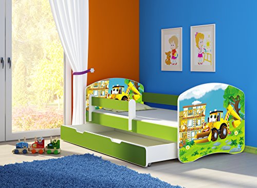 CLAMARO 'Fantasia Grün' 180 x 80 Kinderbett Set inkl. Matratze, Lattenrost und mit Bettkasten Schublade, mit verstellbarem Rausfallschutz und Kantenschutzleisten, Design: 20 Bagger CLAMARO 'Fantasia Grün' 180 x 80 Kinderbett Set inkl. Matratze, Lattenrost und mit Bettkasten Schublade, mit verstellbarem Rausfallschutz und Kantenschutzleisten, Design: 20 Bagger von CLAMARO