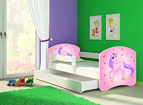 CLAMARO 'Fantasia Weiß' 180 x 80 Kinderbett Set inkl. Matratze, Lattenrost und mit Bettkasten Schublade, mit verstellbarem Rausfallschutz und Kantenschutzleisten, Design: 17 Einhorn CLAMARO 'Fantasia Weiß' 180 x 80 Kinderbett Set inkl. Matratze, Lattenrost und mit Bettkasten Schublade, mit verstellbarem Rausfallschutz und Kantenschutzleisten, Design: 17 Einhorn von CLAMARO