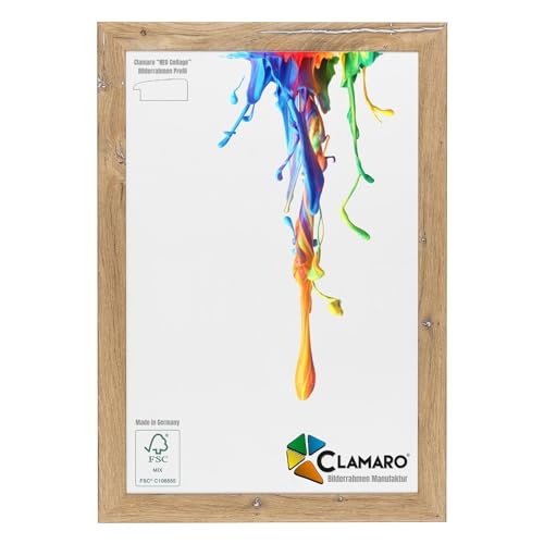 CLAMARO 'Neo Collage' Bilderrahmen 100x140 handgefertigt nach Maß | Eiche Vintage Silber | MDF-Holz Design Holzbilderrahmen inkl. Acrylglas und Metall Aufhänger (Querformat & Hochformat) von CLAMARO