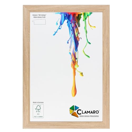 CLAMARO 'Neo Collage' Bilderrahmen 44x60 handgefertigt nach Maß | Eiche Natur | MDF-Holz Design Holzbilderrahmen inkl. Acrylglas und Metall Aufhänger (Querformat & Hochformat) von CLAMARO