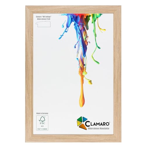 CLAMARO 'Neo Collage' Bilderrahmen 80x110 handgefertigt nach Maß | Eiche Natur | MDF-Holz Design Holzbilderrahmen inkl. Acrylglas und Metall Aufhänger (Querformat & Hochformat) von CLAMARO