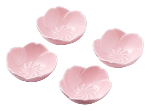 CLAY TONIC Claytonic 4 PC - Rosa Kirschblüten Porzellan Saucenschale, Gewürzschale, Sushi Soja Dip-Schale, Vorspeisenteller, Servierschale für Küche Zuhause (4er-Set, Rosa) von CLAY TONIC