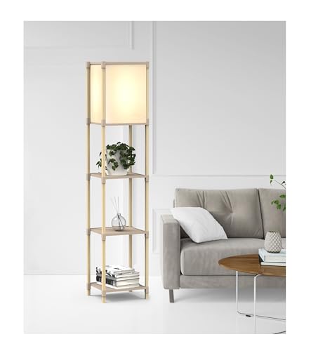 CLEARFEE Standregal 2in1 Stehlampe Holzregal mit 3 Regalebenen | Stehleuchte mit Regalen aus Massivholz | Designer Pflanzen Regal mit Lampe | Wohnzimmer Schlafzimmer | werkzeugloser Aufbau von CLEARFEE