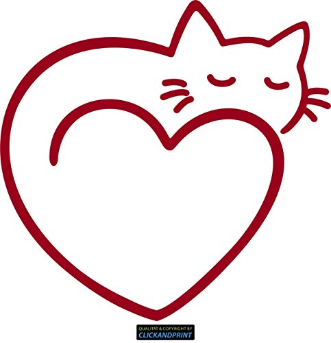 CLICKANDPRINT Aufkleber » Herz-Katze, 10x9,7cm, Rot Metallic • Dekoaufkleber/Autoaufkleber / Sticker/Decal / Vinyl von CLICKANDPRINT