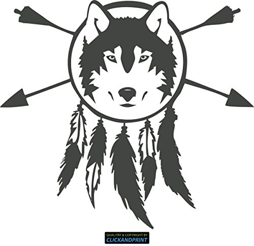 CLICKANDPRINT Aufkleber » Indianermotiv Wolf, 50x45,1cm, Anthrazit Metallic • Dekoaufkleber/Autoaufkleber/Sticker/Decal/Vinyl von CLICKANDPRINT