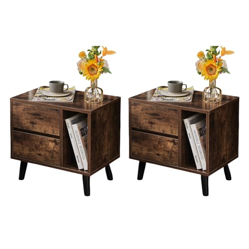 CLIPOP Nachttisch 2er Set,Vintage Braun Nachtschrank mit 2 Schublade und Offenes Fach Nachtkästchen Beistelltisch Nachtkommode für Schlafzimmer Wohnzimmer Büro,34 x 50 x 46,5 cm CLIPOP Nachttisch 2er Set,Vintage Braun Nachtschrank mit 2 Schublade und Offenes Fach Nachtkästchen Beistelltisch Nachtkommode für Schlafzimmer Wohnzimmer Büro,34 x 50 x 46,5 cm von CLIPOP