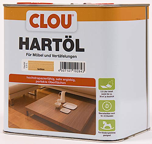 Clou Hartöl: Strapazierfähiger Schutz für Holzoberflächen, Holzöl für Möbel, Treppen, Parkett, Möbelöl farblos, 2,5 L von CLOU
