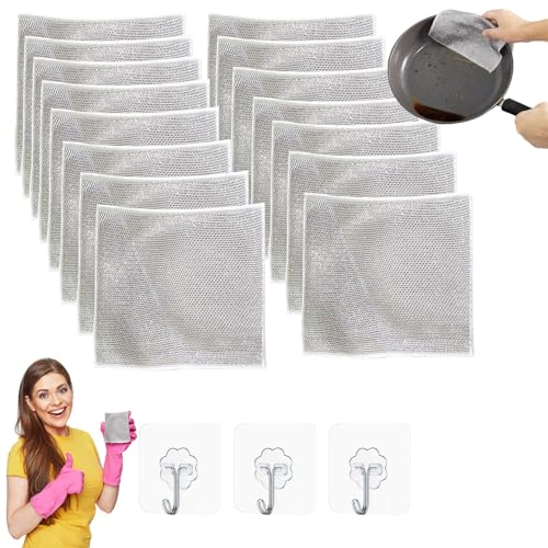 Circularite Cleaning Pads, Circularite Scrubbing Cloths, Multipurpose Non-Scratch Scrubbing Pads, Multipurpose Non-Scratch Scrubbing Wire Dishwashing Rags with 3 Hooks (15pcs) von CLOUDEMO