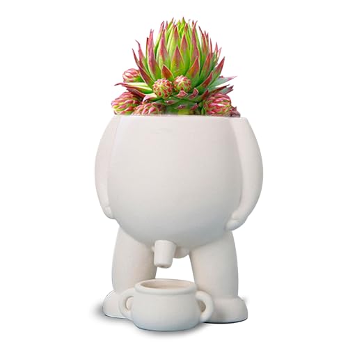 Piss Pot Planter, Peeing Funny Vase, Novelty Peeing Planter Pot, Planter, Succulent, Home Decor, Garden Size 5.3" 13.5cm, Funny Gift Idea, Black Flower, Shrub, Succulent, Greenery Pot (White) von CLOUDEMO