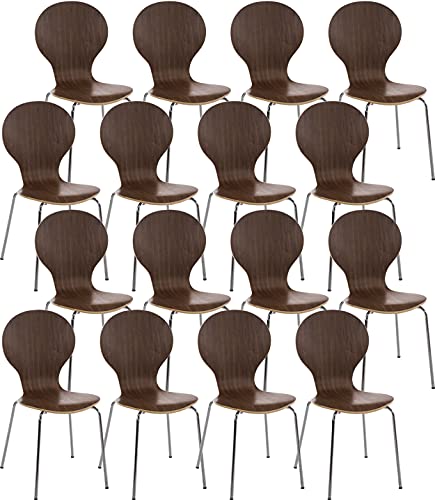 CLP 16 x Stapelstuhl Diego ergonomisch geformter Konferenzstuhl mit Holzsitz und stabilem Metallgestell I erhältlich, Farbe:walnuss von CLP