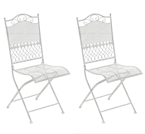 CLP 2er Set Eisen-Gartenstühle Kiran I Klappstühle mit edlen Verzierungen, Farbe:antik weiß von CLP