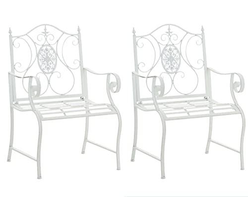 CLP 2er Set Eisen-Gartenstühle Punjab Mit Armlehnen I Terrassenstühle mit edlen Verzierungen, Farbe:weiß von CLP