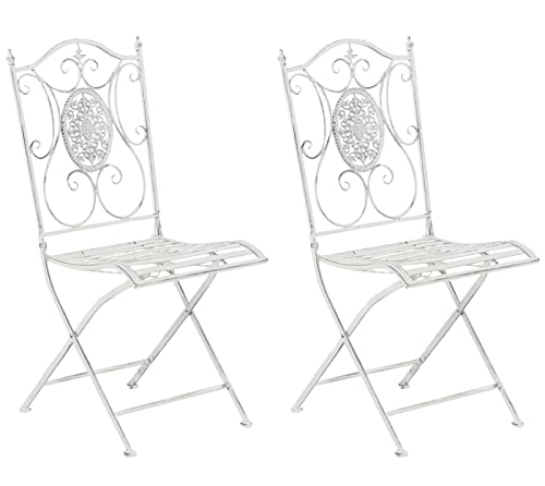 CLP 2er Set Eisen-Gartenstühle Sibell I Klappstühle mit edlen Verzierungen, Farbe:antik weiß von CLP