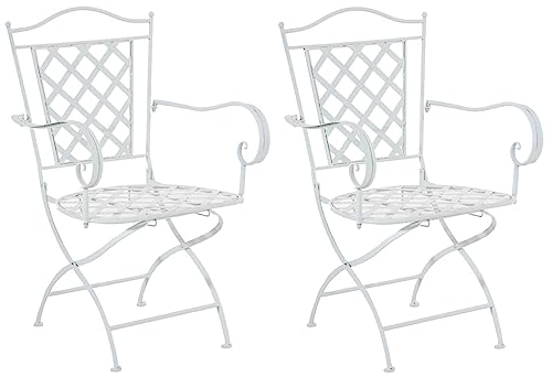 CLP 2er Set Eisenstühle Adara im Jugendstil I Outdoor-Stühle mit Armlehnen I Handgefertigte Gartenstühle aus Eisen, Farbe:weiß von CLP