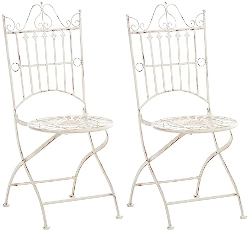 CLP 2er Set Stühle Sadao I Klappbare Gartenstühle Mit Edlen Verzierungen I Lehnstühle Aus Eisen, Farbe:antik-Creme von CLP