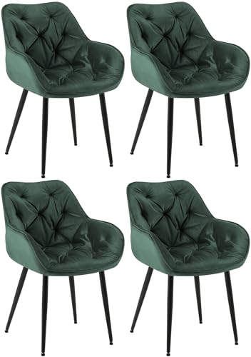 CLP 4er Set Stuhl Tanna Samt I Gesteppter Polsterstuhl I Esszimmerstuhl Mit Bodenschonern, Farbe:grün von CLP