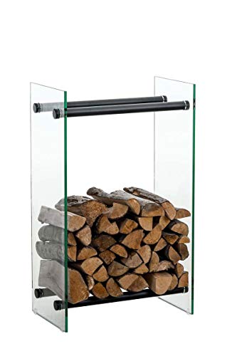 CLP Kaminholzregal/Kaminholzständer Dacio aus Klarglas I stabile Konstruktion I Holzlager I modernes Glasregal mit Bodenschonern, Farbe:klarglas, Größe:35x80x80 cm von CLP