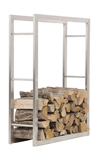 CLP Kaminholzregal Keri aus Edelstahl I Robuster Kaminholzständer mit Bodenschonern I Holzbutler in bis zu 8 Größen wählbar, Größe:25x80x100 cm von CLP