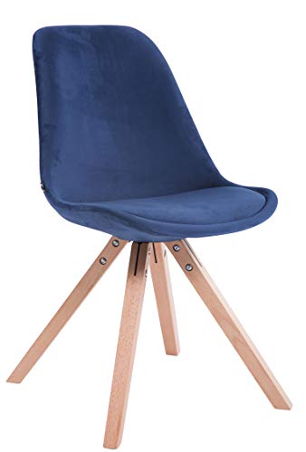 CLP Retrostuhl Toulouse Samt Square Mit Hochwertigem Sitzpolster I Lehnstuhl Mit Stabilem Holzgestell I Sitzhöhe 48 cm, Farbe:blau, Gestell Farbe:Holz (Natura) von CLP