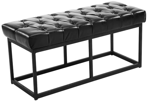 CLP Sitzbank Amun I Mit Kunstleder-Bezug I Mit Schwarzem Metallgestell, Farbe:schwarz, Größe:100 cm von CLP