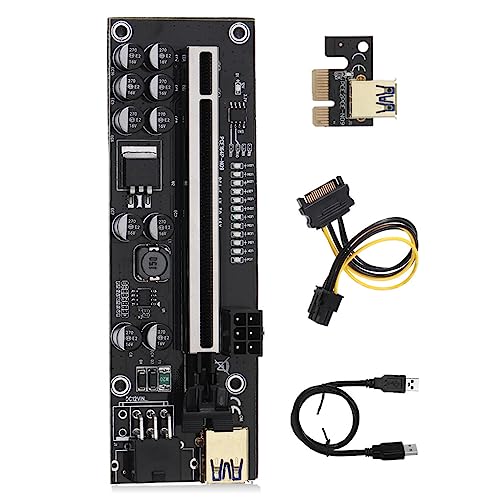 CLSSLVVBN PCI E 1x bis 16x Adapterplatine 6 poliger Stromanschluss Erweiterungskarte LED Anzeige PCI Extender Desktop PC Zubehör, Schwarzes USB Kabel von CLSSLVVBN