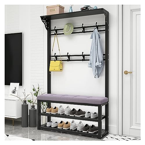 CLXRZM Garderobenständer Kleiderständer mit Sitzbank, 100x30x172cm Freistehende Garderobe Mit 8 Haken Und Schuhablage, Multifunktions Kleiderständer Für Flur Eingangsbereich, Schwarz von CLXRZM