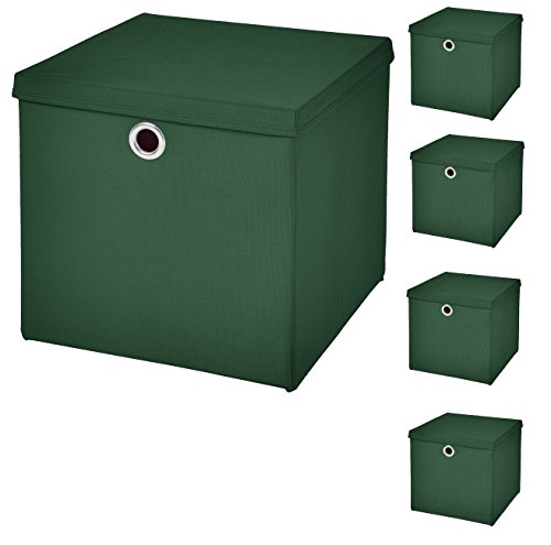 5 Stück Faltbox Dunkelgrün 28 x 28 x 28 cm Aufbewahrungsbox faltbar mit Deckel von CM3