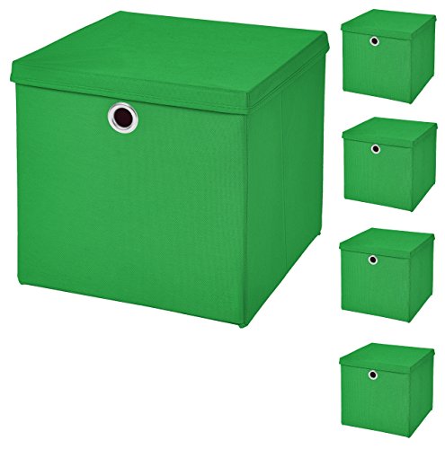 5 Stück Faltbox Grün 28 x 28 x 28 cm Aufbewahrungsbox faltbar mit Deckel von CM3